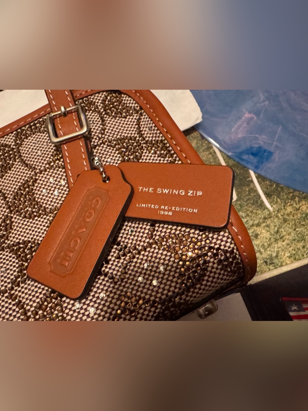 🧡 COACH CRYSTAL SIGNATURE SWING ZIP 20 🧡 || Burnished Amer and Crystal combo
